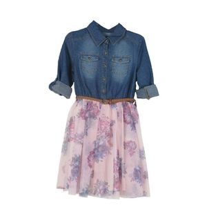 LILT Belted 3/4 Fitted Sleeve tutu Dress